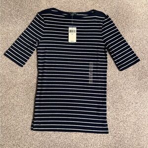 Lauren Ralph Lauren Navy and Silver sparkle Striped Short Sleeve Tee